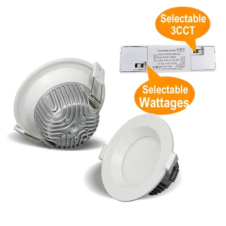 Downlight z dwoma przełącznikami DIP do mocy i barwy
