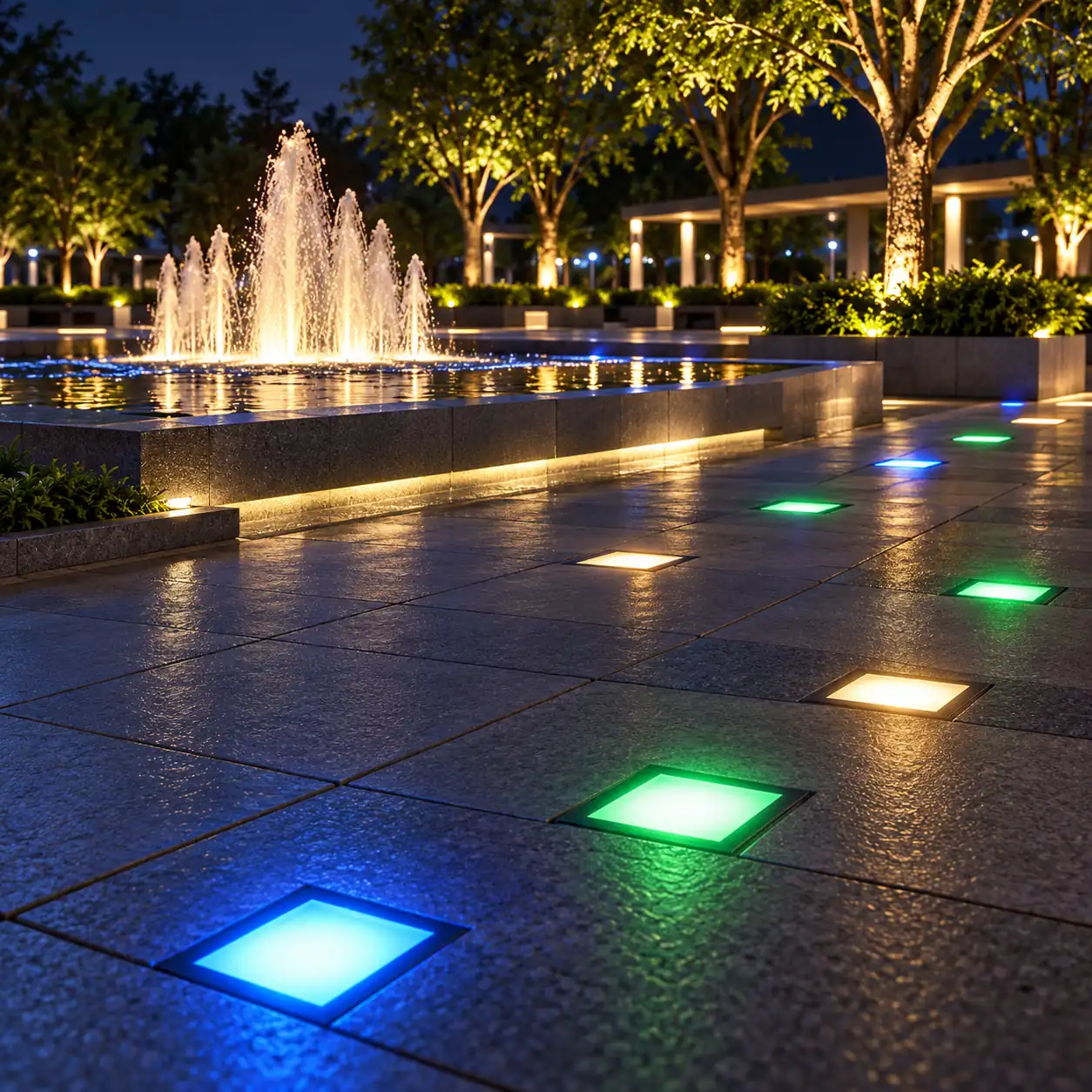 colored square inground lights landscape plaza