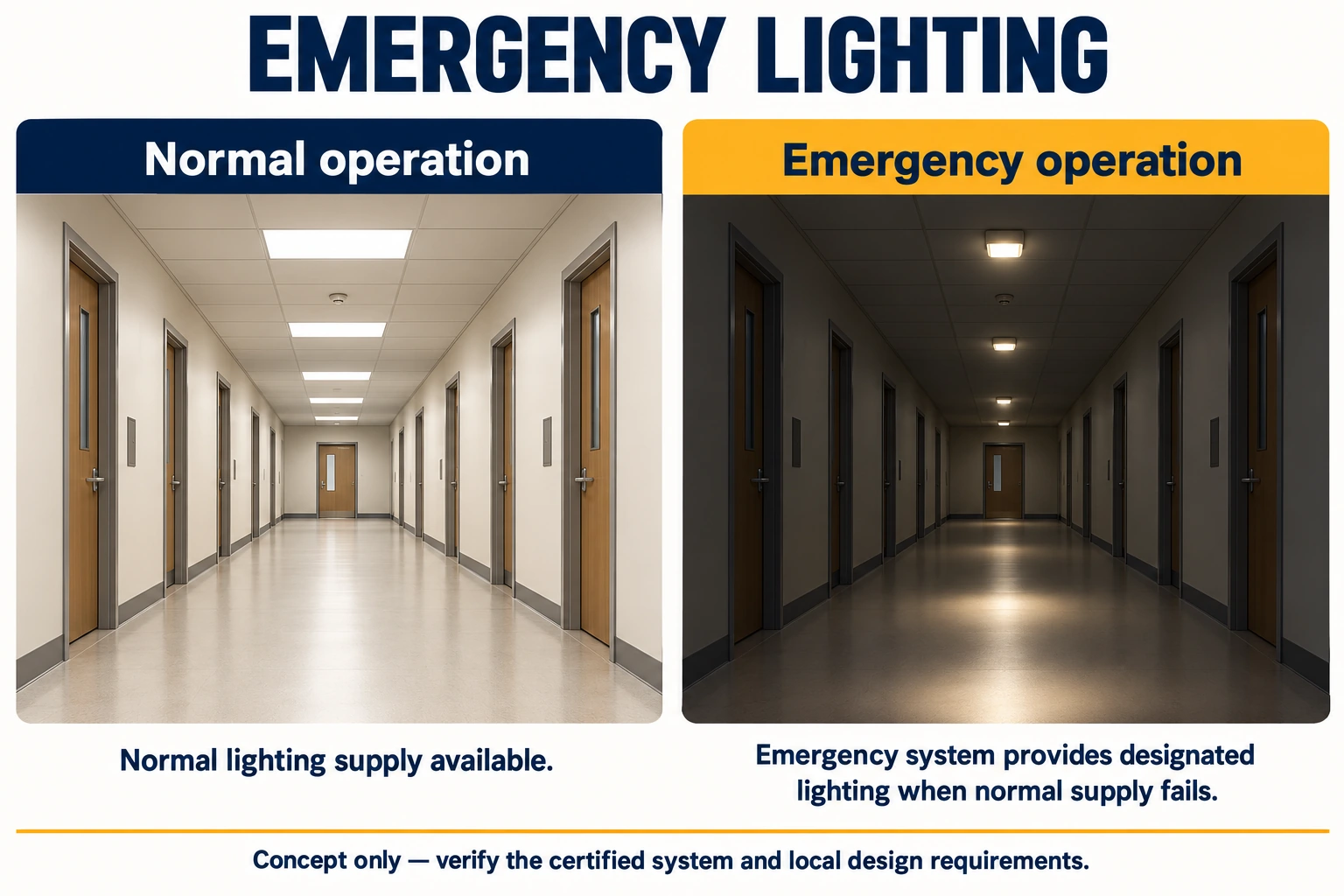 emergency lighting normal and emergency operation concept